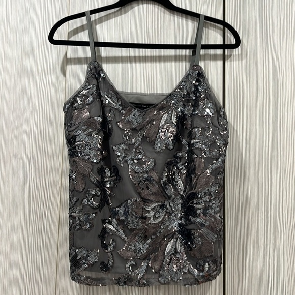 White House Black Market | Sequin Flower Cami |‎ Grey | Small - Picture 5 of 15